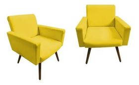 Kit 2 Poltrona Nina Decorativa King Lar Suede Amarelo