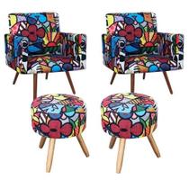 Kit 2 Poltrona Nina Sem Rodape + 2 puff Redondo Romero Brito(Bicho) Kit 2 Poltrona Nina Sem Rodape + 2 puff Redondo Romero Brito(Bicho)