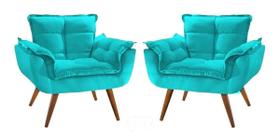 Kit 2 poltrona opala Azul Turquesa suede decorativa para sala escritório H.G.H Decor Kit 2 poltrona opala Azul Turquesa suede decorativa para sala escritório H.G.H Decor