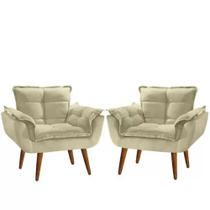 Kit 2 poltrona opala bege suede decorativa para sala escritório Biselos-Decor Kit 2 poltrona opala bege suede decorativa para sala escritório Biselos-Decor