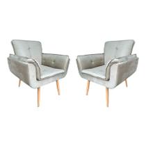 Kit 2 Poltrona Opala Cadeira Decorativa Suede Bege - Estofados Premium