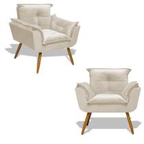 Kit 2 Poltrona Opala Decoração Sala Estar Suede Bege Kit 2 Poltrona Opala Decoração Sala Estar Suede Bege