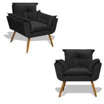 Kit 2 Poltrona Opala Decoração Sala Jantar Suede Preto