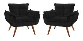 Kit 2 poltrona opala preta suede decorativa para sala escritório H.G.H Decor