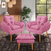 kit 2 poltrona opala puff descanso para os pés