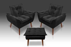 Kit 2 Poltrona Opala + Puff Opala Suede Preto - CASA DA POLTRONA Kit 2 Poltrona Opala + Puff Opala Suede Preto - CASA DA POLTRONA
