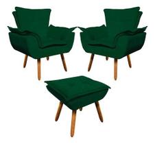Kit 2 Poltrona+puff Opala Sala De Estar Suede Verde