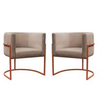 kit 2 Poltrona Reforçadas Decorativa Sala de Estar Carla Base Ferro Bronza Suede Cor