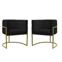 kit 2 Poltrona Reforçadas Decorativa Sala de Estar Carla Base Ferro Dourada Suede
