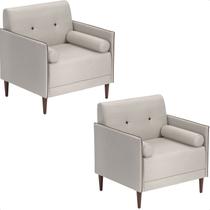 Kit 2 Poltrona Sala de Estar Eloah Linho Gelo 4 Almofada Solta Pés Palito