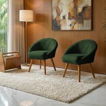 Kit 2 Poltrona Sala Decorativa Louis Veludo Verde Pés Palito Castanho