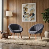 Kit 2 Poltrona Sala Decorativa Sofia Veludo Cinza Pés Palito Castanho Kit 2 Poltrona Sala Decorativa Sofia Veludo Cinza Pés Palito Castanho