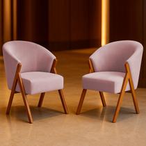 Kit 2 Poltrona Sala Yumi Veludo Rosa Pés Madeira Maciça Castanho