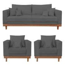 Kit 2 Poltrona + Sofá 3 Lugares Reforçado Base Madeira Suede Kit 2 Poltrona + Sofá 3 Lugares Reforçado Base Madeira Suede