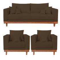 Kit 2 Poltrona + Sofá 3 Lugares Reforçado Base Madeira Suede Kit 2 Poltrona + Sofá 3 Lugares Reforçado Base Madeira Suede