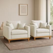 Kit 2 Poltrona Sofa Benny com Almofada Linho Base de Madeira Castanho Kit 2 Poltrona Sofa Benny com Almofada Linho Base de Madeira Castanho