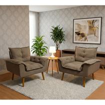 Kit 2 Poltrona Suede Cappuccino Cadeira Decorativa Julia Sala Recepção Pés Palito Kit 2 Poltrona Suede Cappuccino Cadeira Decorativa Julia Sala Recepção Pés Palito
