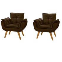 Kit 2 Poltrona Suede Marrom Cadeira Decorativa Dani Sala Recepção Pés Caramelo