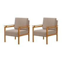 Kit 2 Poltrona Yasmin Linho Estofada Pés Madeira Resistente