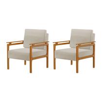 Kit 2 Poltrona Yasmin Linho Estofada Pés Madeira Resistente Kit 2 Poltrona Yasmin Linho Estofada Pés Madeira Resistente