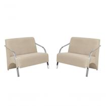 Kit 2 Poltronas 2 Lugares Vênus Braço Alumínio Suede