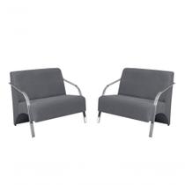 Kit 2 Poltronas 2 Lugares Vênus Braço Alumínio Suede