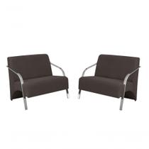 Kit 2 Poltronas 2 Lugares Vênus Braço Alumínio Suede