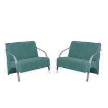 Kit 2 Poltronas 2 Lugares Vênus Braço Alumínio Suede