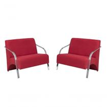 Kit 2 Poltronas 2 Lugares Vênus Braço Alumínio Suede
