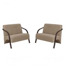 Kit 2 Poltronas 2 Lugares Vênus Suede Braço Madeira