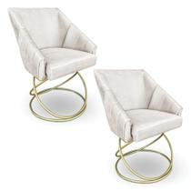 Kit 2 Poltronas Alana Suede Bege Base Luxo Dourado - Pallazio Kit 2 Poltronas Alana Suede Bege Base Luxo Dourado - Pallazio