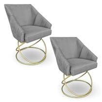 Kit 2 Poltronas Alana Suede Grafite Base Luxo Dourado - Pallazio Kit 2 Poltronas Alana Suede Grafite Base Luxo Dourado - Pallazio
