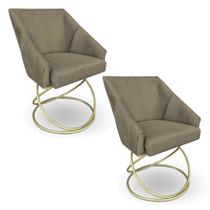Kit 2 Poltronas Alana Suede Marrom Rato Base Luxo Dourado - Pallazio