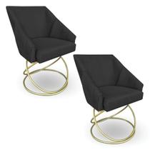 Kit 2 Poltronas Alana Suede Preto Base Luxo Dourado - Pallazio Kit 2 Poltronas Alana Suede Preto Base Luxo Dourado - Pallazio