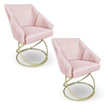 Kit 2 Poltronas Alana Suede Rosa Bebê Base Luxo Dourado - Pallazio