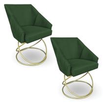 Kit 2 Poltronas Alana Suede Verde Base Luxo Dourado - Pallazio Kit 2 Poltronas Alana Suede Verde Base Luxo Dourado - Pallazio
