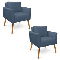 Kit 2 Poltronas Aline Suede Azul Marinho Pés Palito Castanho Kit 2 Poltronas Aline Suede Azul Marinho Pés Palito Castanho