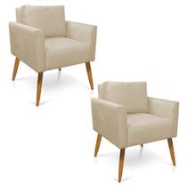 Kit 2 Poltronas Aline Suede Bege Pés Palito Castanho Kit 2 Poltronas Aline Suede Bege Pés Palito Castanho
