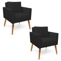 Kit 2 Poltronas Aline Suede Preto Pés Palito Castanho