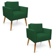 Kit 2 Poltronas Aline Suede Verde Pés Palito Castanho - D'rossi Kit 2 Poltronas Aline Suede Verde Pés Palito Castanho - D'rossi