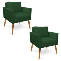 Kit 2 Poltronas Aline Veludo Verde Pés Palito Castanho