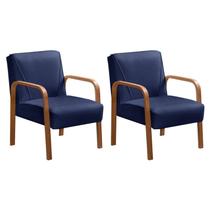 Kit 2 Poltronas Anita Conjunto Cadeiras Moderna Braço Madeira Azul Marinho 210 Kit 2 Poltronas Anita Conjunto Cadeiras Moderna Braço Madeira Azul Marinho 210