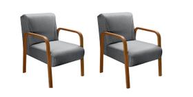 Kit 2 Poltronas Anita Conjunto Cadeiras Moderna Braço Madeira Cinza 320 Kit 2 Poltronas Anita Conjunto Cadeiras Moderna Braço Madeira Cinza 320