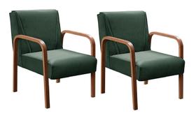 Kit 2 Poltronas Anita Conjunto Cadeiras Moderna Braço Madeira Verde 270