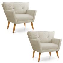 Kit 2 Poltronas Anitta com Strass Linho Pés Palito Castanho - DRossi