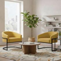 Kit 2 Poltronas Arielle Decorativas Veludo Base Industrial Mostarda D'Rossi Kit 2 Poltronas Arielle Decorativas Veludo Base Industrial Mostarda D'Rossi