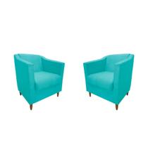 Kit 2 Poltronas Atila Decorativa Sala Suede Azul Tiffany