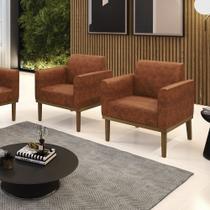 Kit 2 Poltronas Base de Madeira Fixa Castanho Marisa Corano Nozes