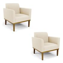 Kit 2 Poltronas Base De Madeira Fixa Castanho Marisa Linho Bege A19 D03 - D'Rossi Kit 2 Poltronas Base De Madeira Fixa Castanho Marisa Linho Bege A19 D03 - D'Rossi