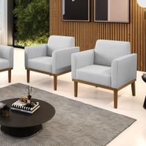 Kit 2 Poltronas Base de Madeira Fixa Castanho Marisa Linho Cinza A05 Kit 2 Poltronas Base de Madeira Fixa Castanho Marisa Linho Cinza A05